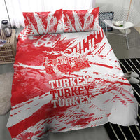 Red and white Turkey-themed bedding set showing duvet cover and two pillowcases