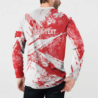 Red and white quarter-zip sweatshirt with back 'YOURTEXT' and Turkey-flag side patch
