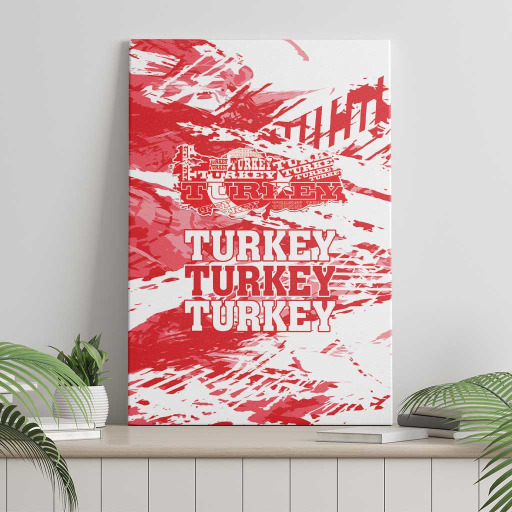 Red Turkey canvas wall art front view, grunge map with TURKEY text