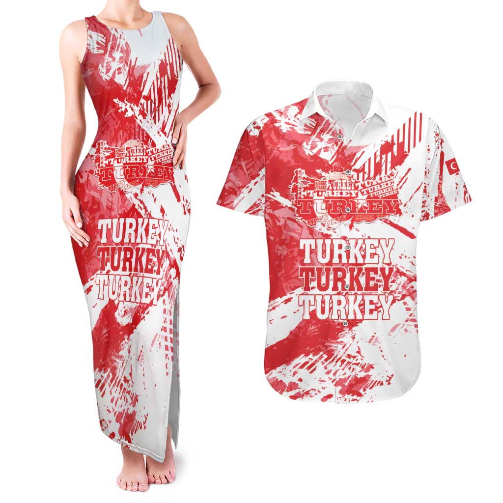 Personalised Turkey Couples Matching Tank Maxi Dress and Hawaiian Shirt Turkiye Map Unique Grunge - Wonder Print Shop