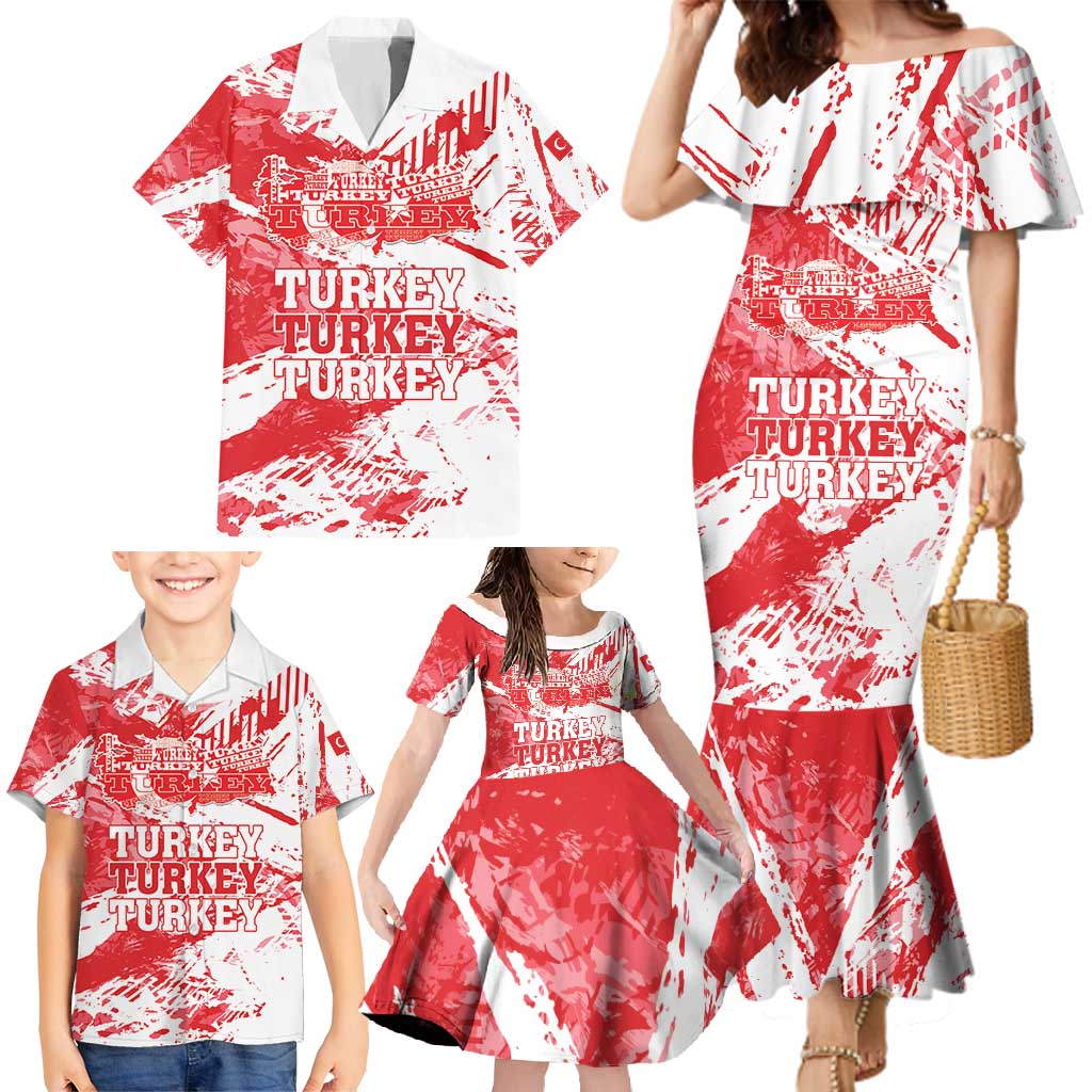 Personalised Turkey Family Matching Mermaid Dress and Hawaiian Shirt Turkiye Map Unique Grunge - Wonder Print Shop