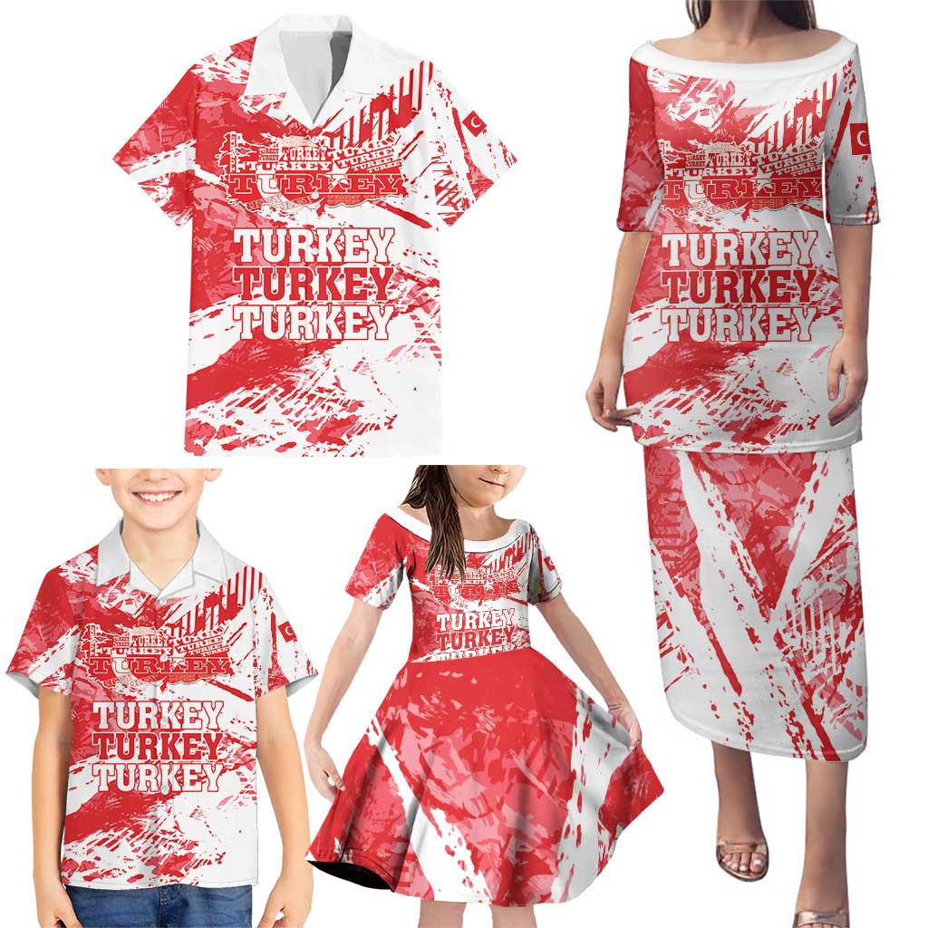 Personalised Turkey Family Matching Puletasi and Hawaiian Shirt Turkiye Map Unique Grunge - Wonder Print Shop