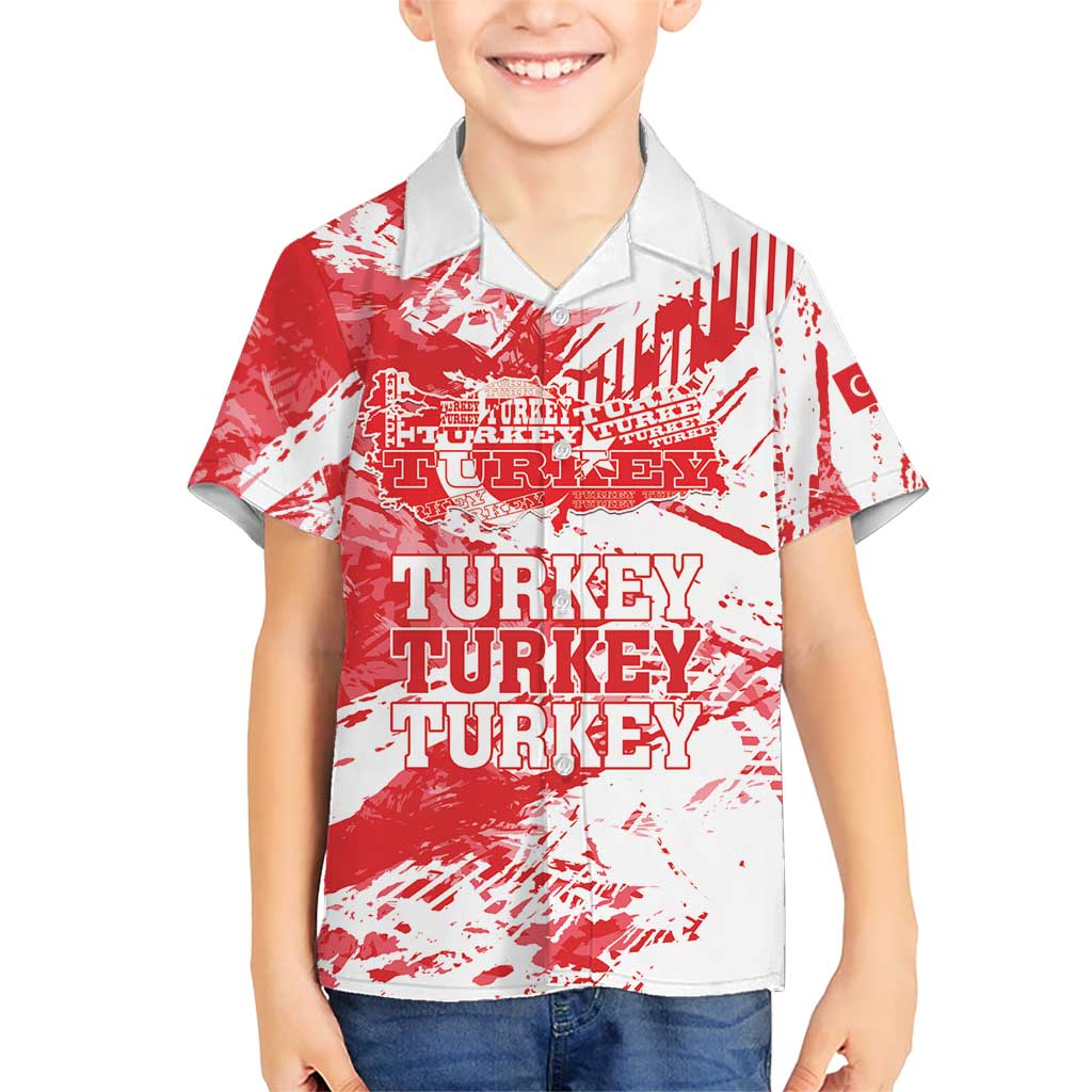 Personalised Turkey Kid Hawaiian Shirt Turkiye Map Unique Grunge - Wonder Print Shop