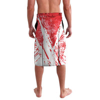 Knee-length red and white Turkey map wrap skirt with visible waistband