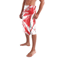 Knee-length red and white Turkey map wrap skirt, side view