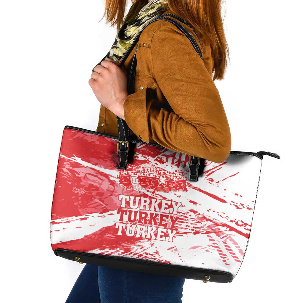 Turkey Leather Tote Bag Turkiye Map Unique Grunge - Wonder Print Shop