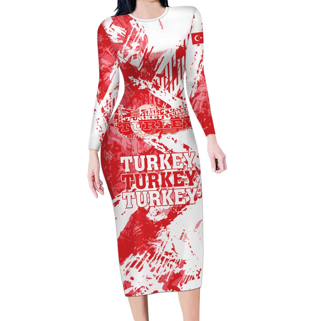 Personalised Turkey Long Sleeve Bodycon Dress Turkiye Map Unique Grunge - Wonder Print Shop