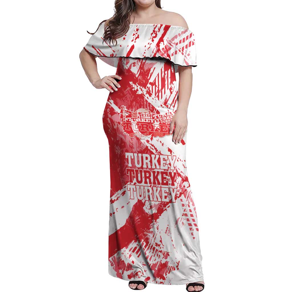 Personalised Turkey Off Shoulder Maxi Dress Turkiye Map Unique Grunge - Wonder Print Shop