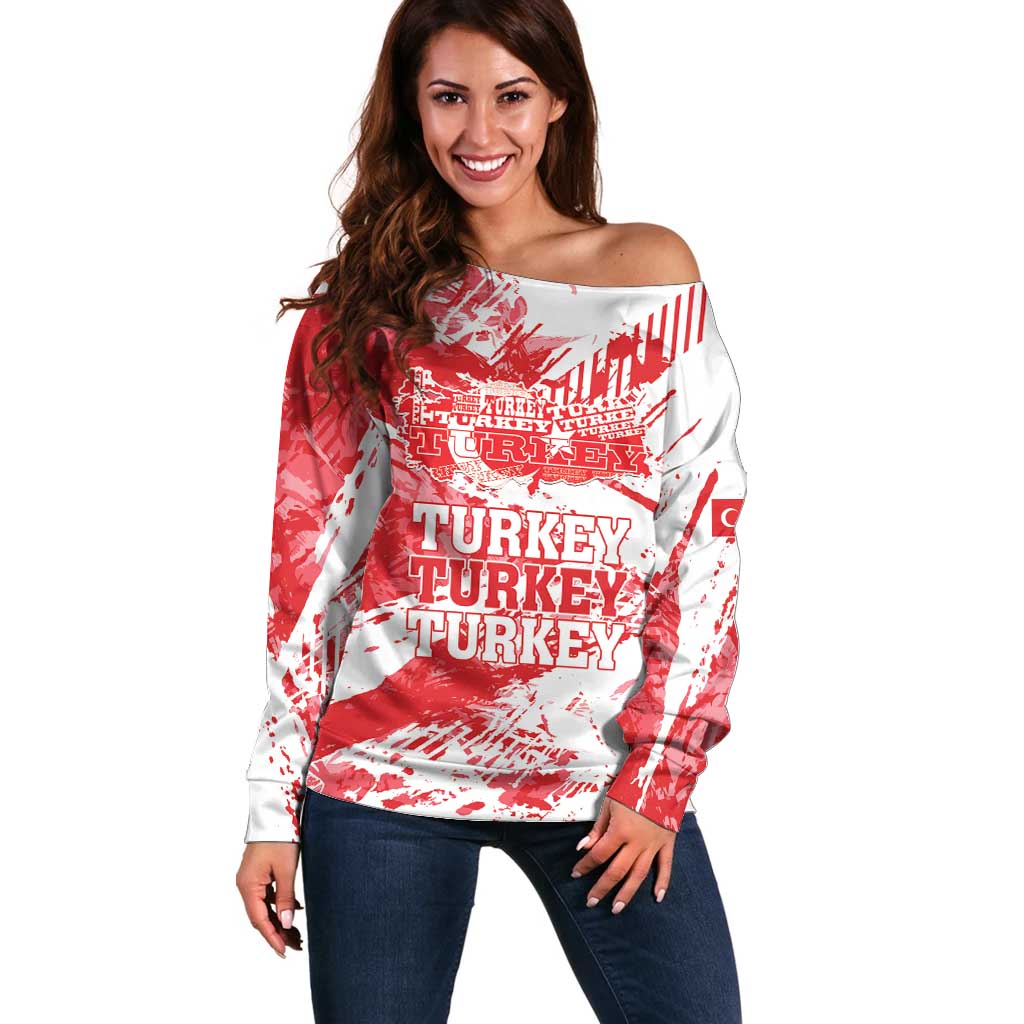 Personalised Turkey Off Shoulder Sweater Turkiye Map Unique Grunge - Wonder Print Shop