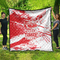 Red and white Turkey themed quilt, quilted fabric with map and “TURKEY” lettering