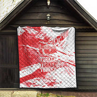 Red and white Turkey map quilt with repeated “TURKEY” typography and quilt stitching