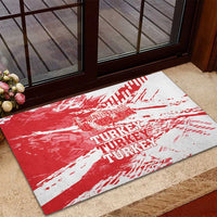 Red and white Turkey rubber doormat with distressed map stripes and TURKEY word blocks