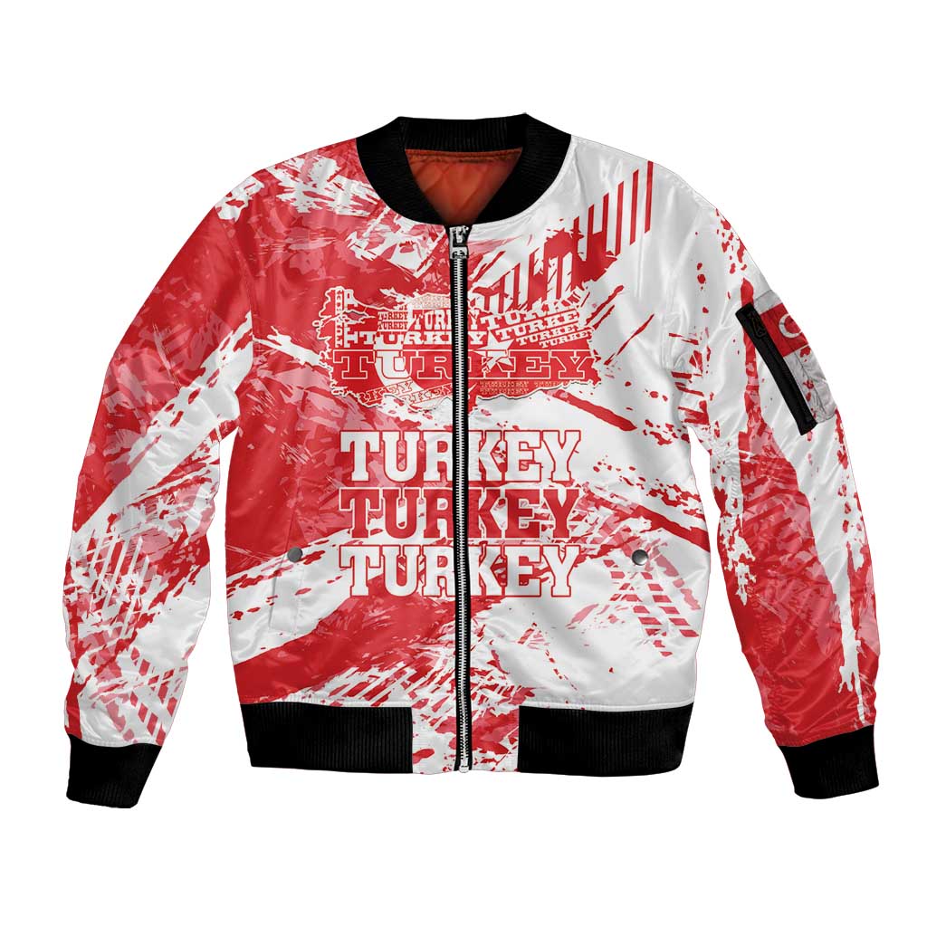 Personalised Turkey Sleeve Zip Bomber Jacket Turkiye Map Unique Grunge - Wonder Print Shop