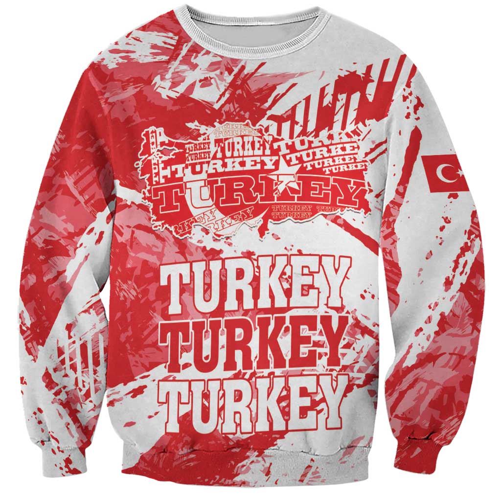 Turkey graphic sweatshirt in red and gray with grunge map-style print
