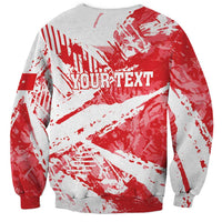Gray and red grunge sweatshirt with 'YOUR TEXT' graphic on back, crew neck
