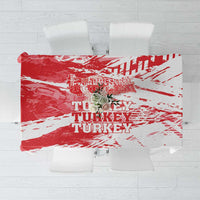 Red and white Turkey map grunge tablecloth with distressed text pattern