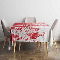Red and white Turkey map grunge tablecloth on round table with four chairs