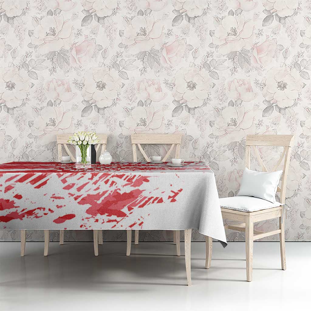 Red and white Turkey map grunge tablecloth on dining table with two chairs