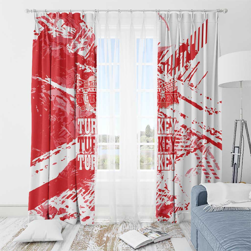 Red and white Turkey map grunge window curtain panel pair with distressed “KEY” text.