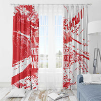 Red and white Turkey map grunge window curtain panel pair with distressed “KEY” text.