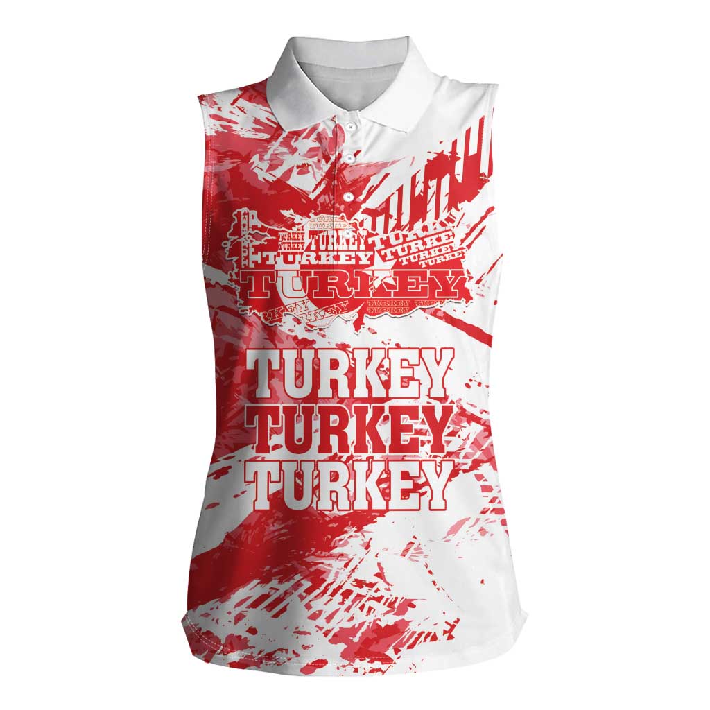 Personalised Turkey Women Sleeveless Polo Shirt Turkiye Map Unique Grunge - Wonder Print Shop