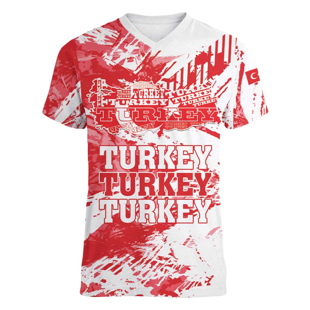 Personalised Turkey Women V-Neck T-Shirt Turkiye Map Unique Grunge - Wonder Print Shop