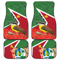 Set of 4 car floor mats with green red flag, bird print, and “YOUR TEXT”