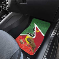 Car floor mat with green red flag and bird graphic, with vertical “YOUR TEXT”