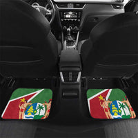 Car floor mats pair with green red flag and bird graphic, shown on rear seats