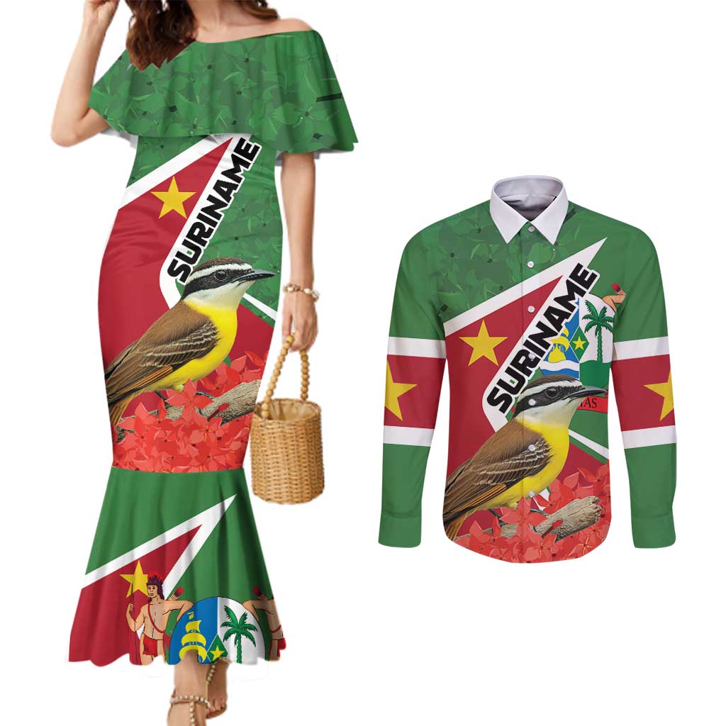 Personalized Suriname Couples Matching Mermaid Dress and Long Sleeve Button Shirt Gerechtigheid Vroomheid Vertrouwen