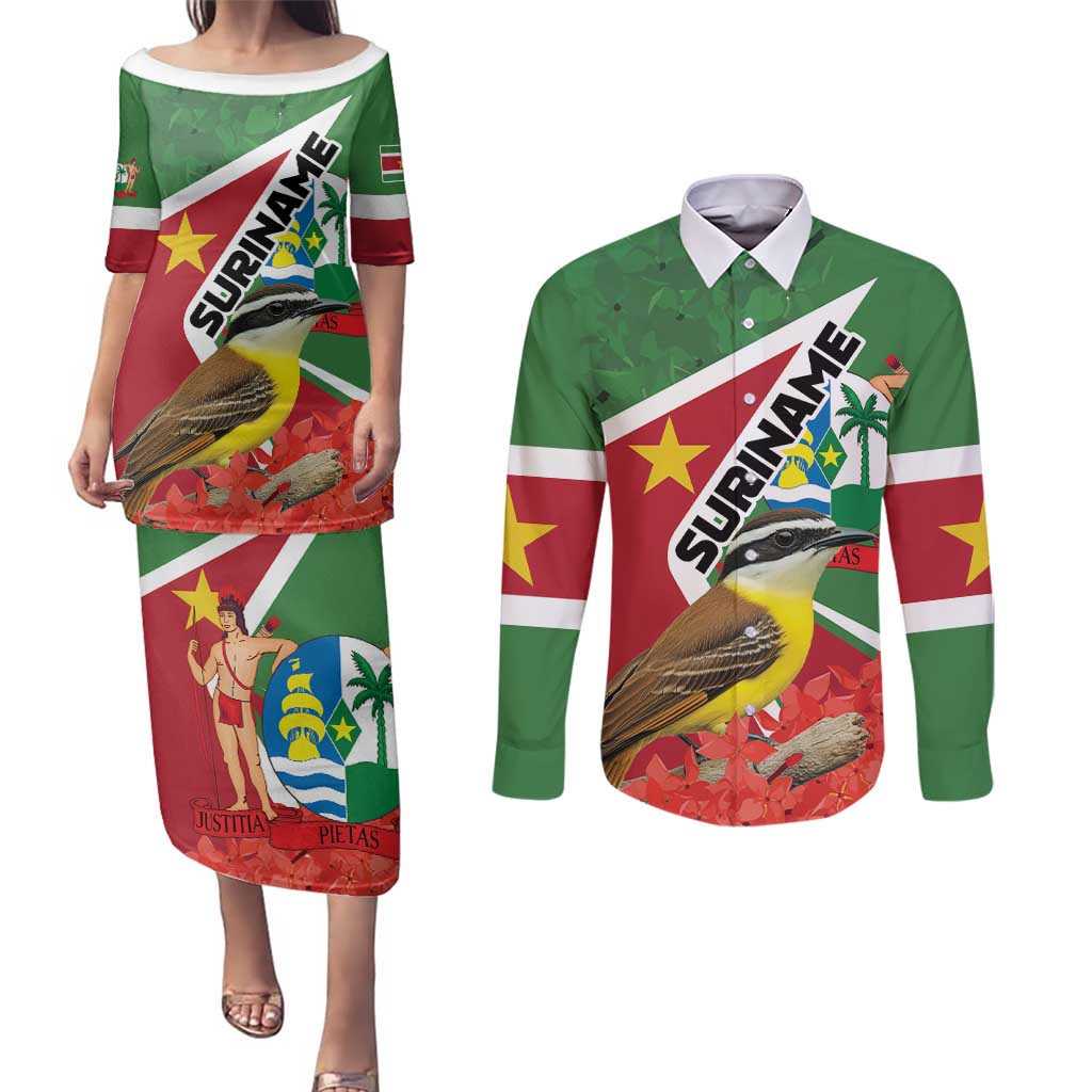 Personalized Suriname Couples Matching Puletasi and Long Sleeve Button Shirt Gerechtigheid Vroomheid Vertrouwen - Wonder Print Shop