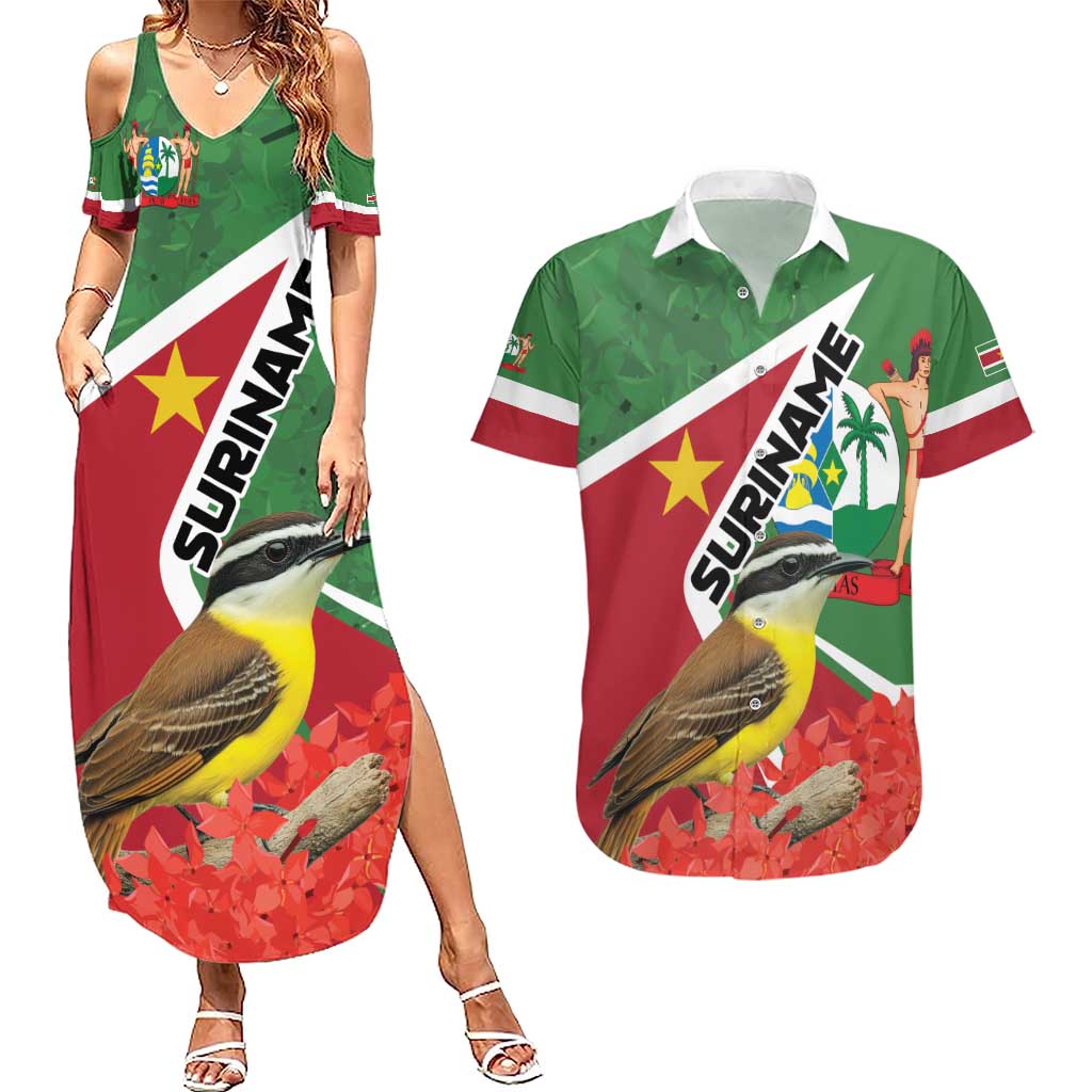 Personalized Suriname Couples Matching Summer Maxi Dress and Hawaiian Shirt Gerechtigheid Vroomheid Vertrouwen - Wonder Print Shop