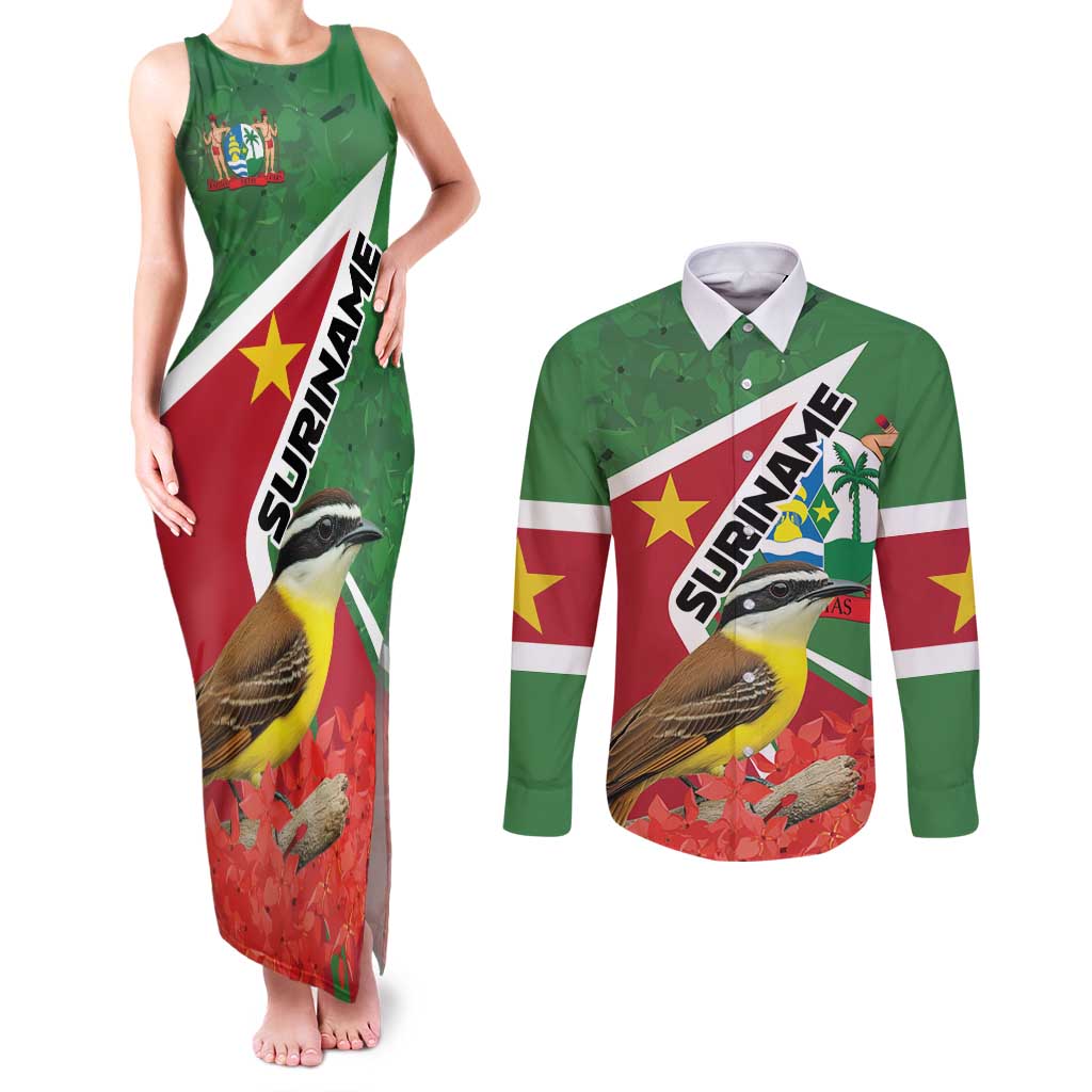 Personalized Suriname Couples Matching Tank Maxi Dress and Long Sleeve Button Shirt Gerechtigheid Vroomheid Vertrouwen - Wonder Print Shop