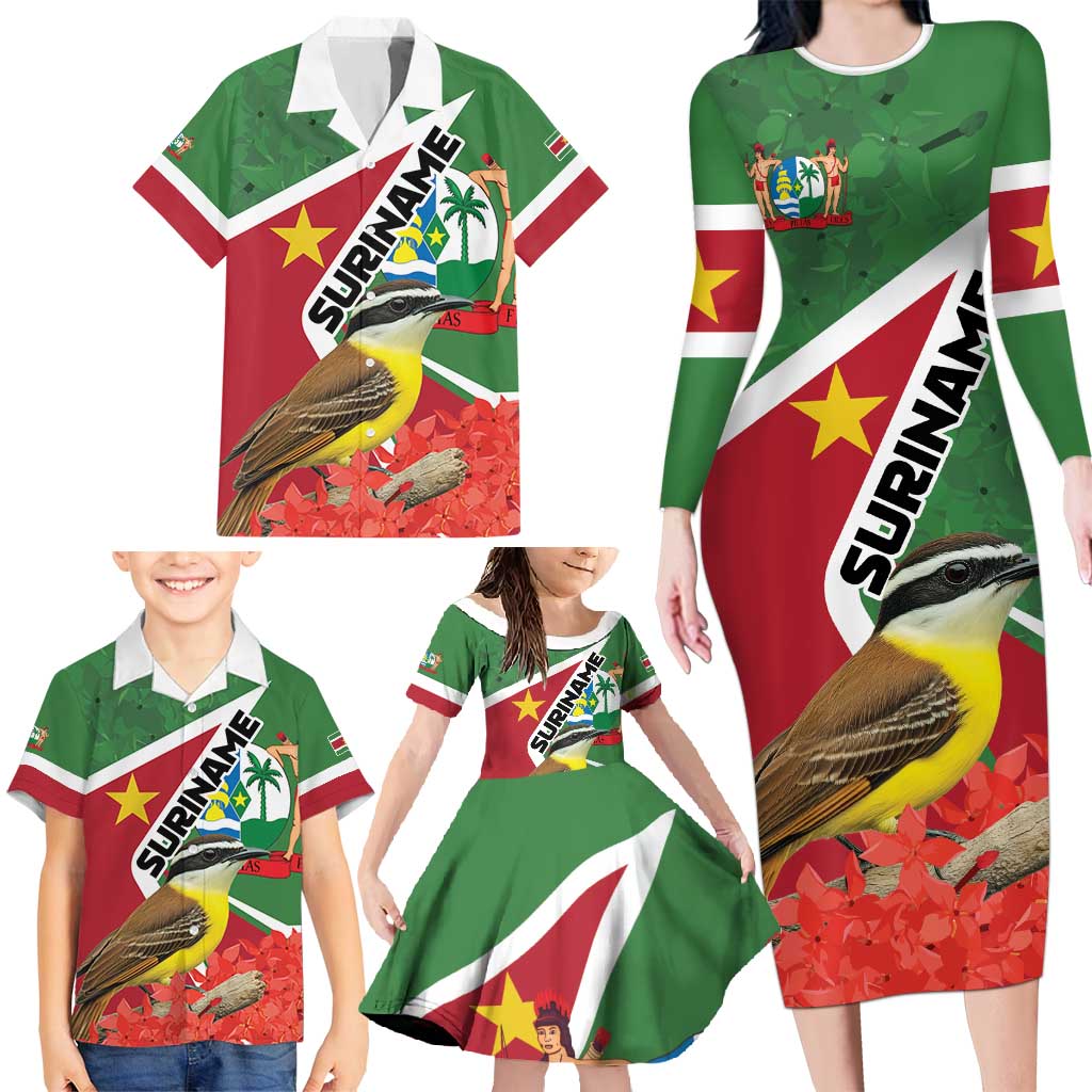 Personalized Suriname Family Matching Long Sleeve Bodycon Dress and Hawaiian Shirt Gerechtigheid Vroomheid Vertrouwen - Wonder Print Shop