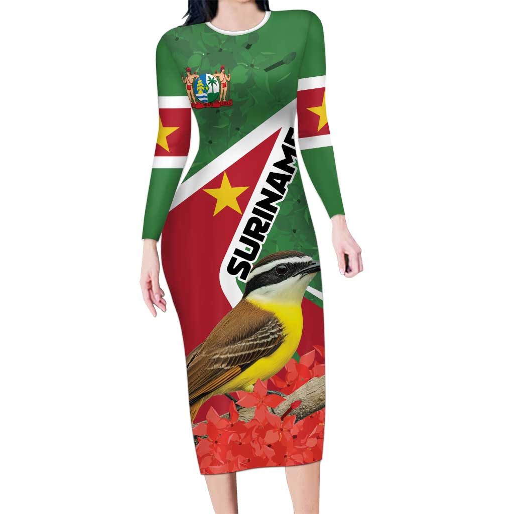 Personalized Suriname Long Sleeve Bodycon Dress Gerechtigheid Vroomheid Vertrouwen - Wonder Print Shop