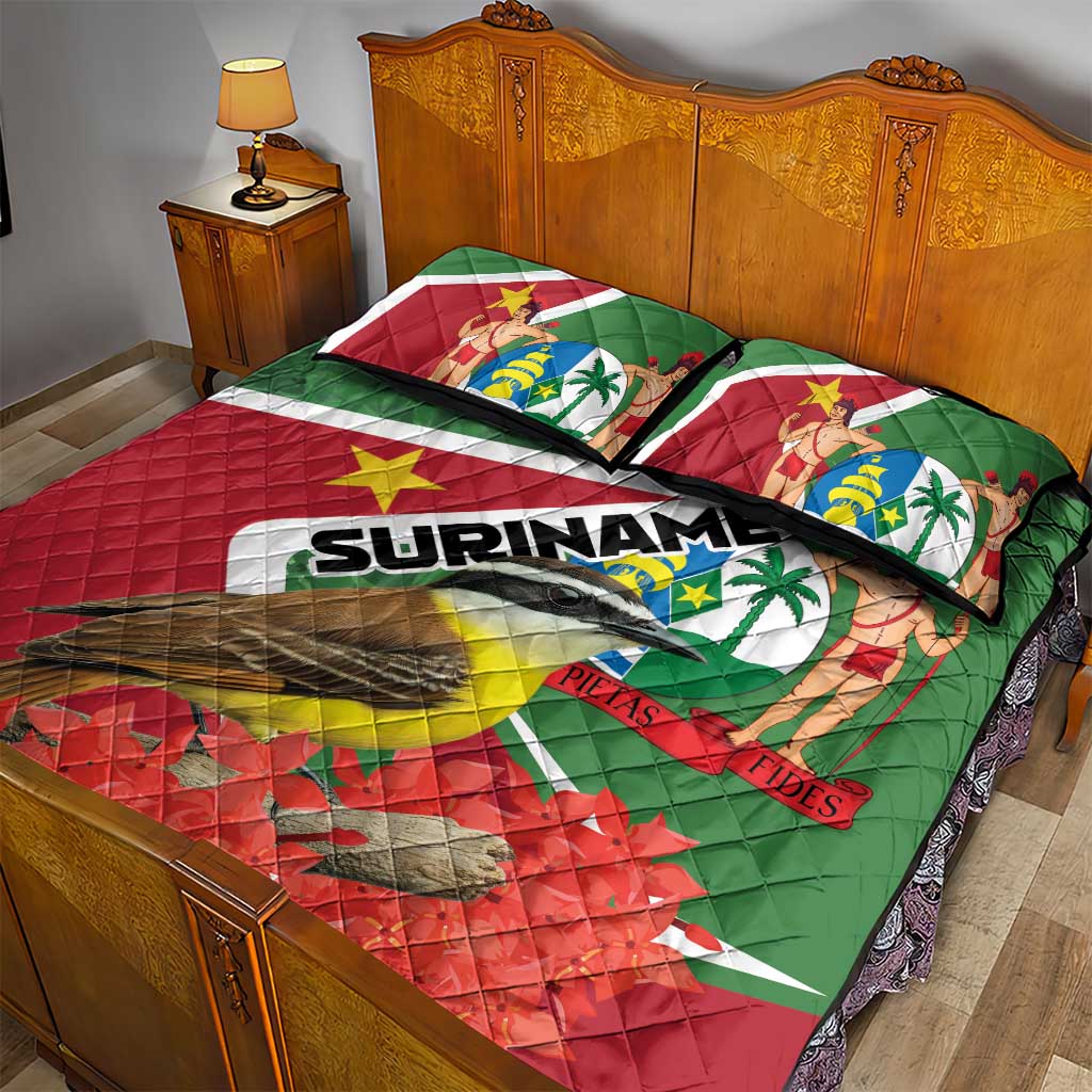 Green and red Suriname flag quilt bed set with two matching pillowcases