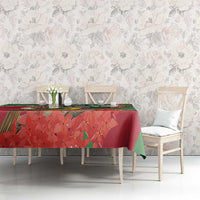 Suriname tablecloth with red-and-green botanical pattern and flag-bordered stripe