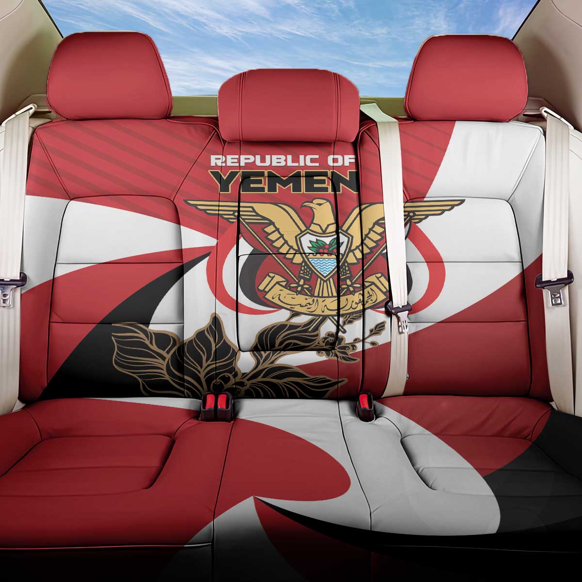 Republic of Yemen Back Car Seat Cover Yamaniyyatu Coat of Arms - Wonder Print Shop