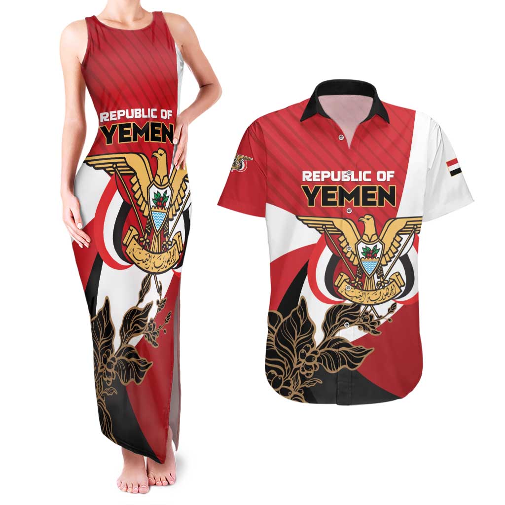 Personalized Republic of Yemen Couples Matching Tank Maxi Dress and Hawaiian Shirt Yamaniyyatu Coat of Arms - Wonder Print Shop