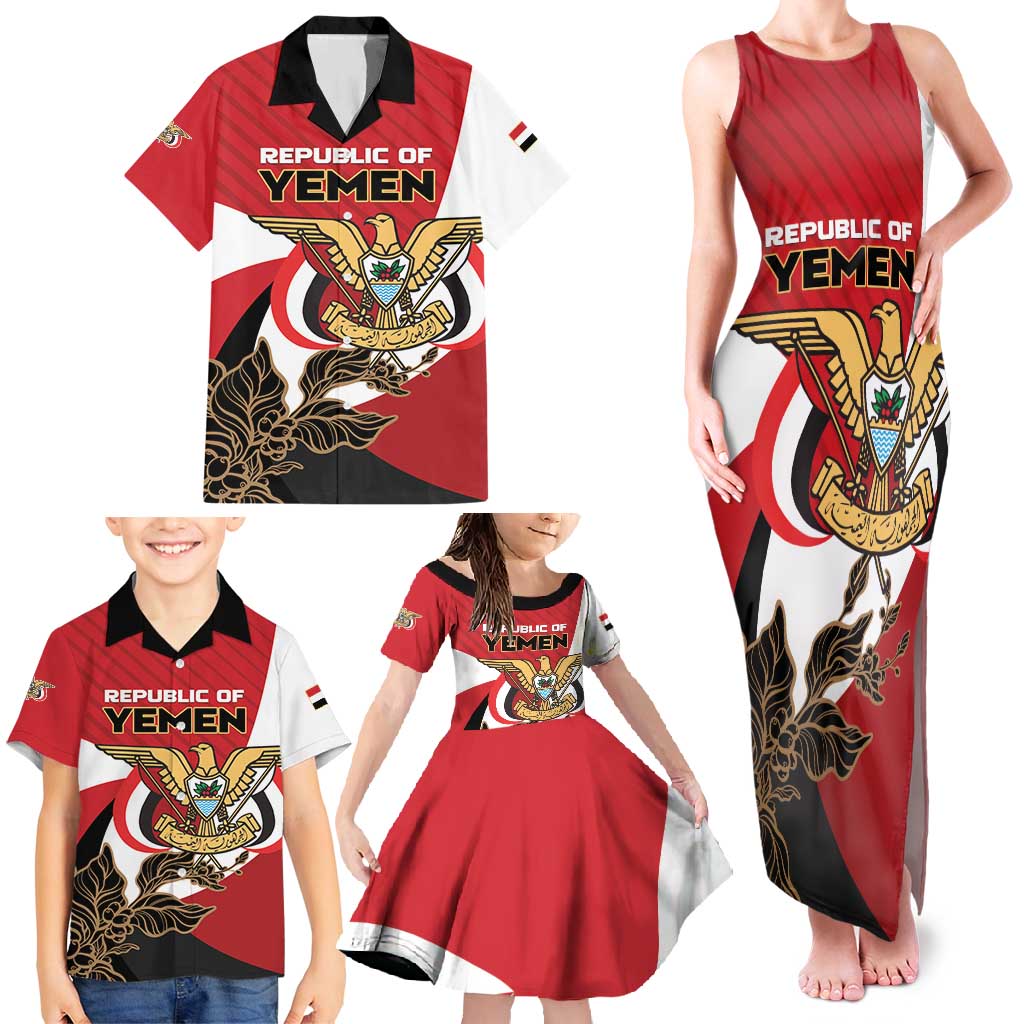 Personalized Republic of Yemen Family Matching Tank Maxi Dress and Hawaiian Shirt Yamaniyyatu Coat of Arms - Wonder Print Shop