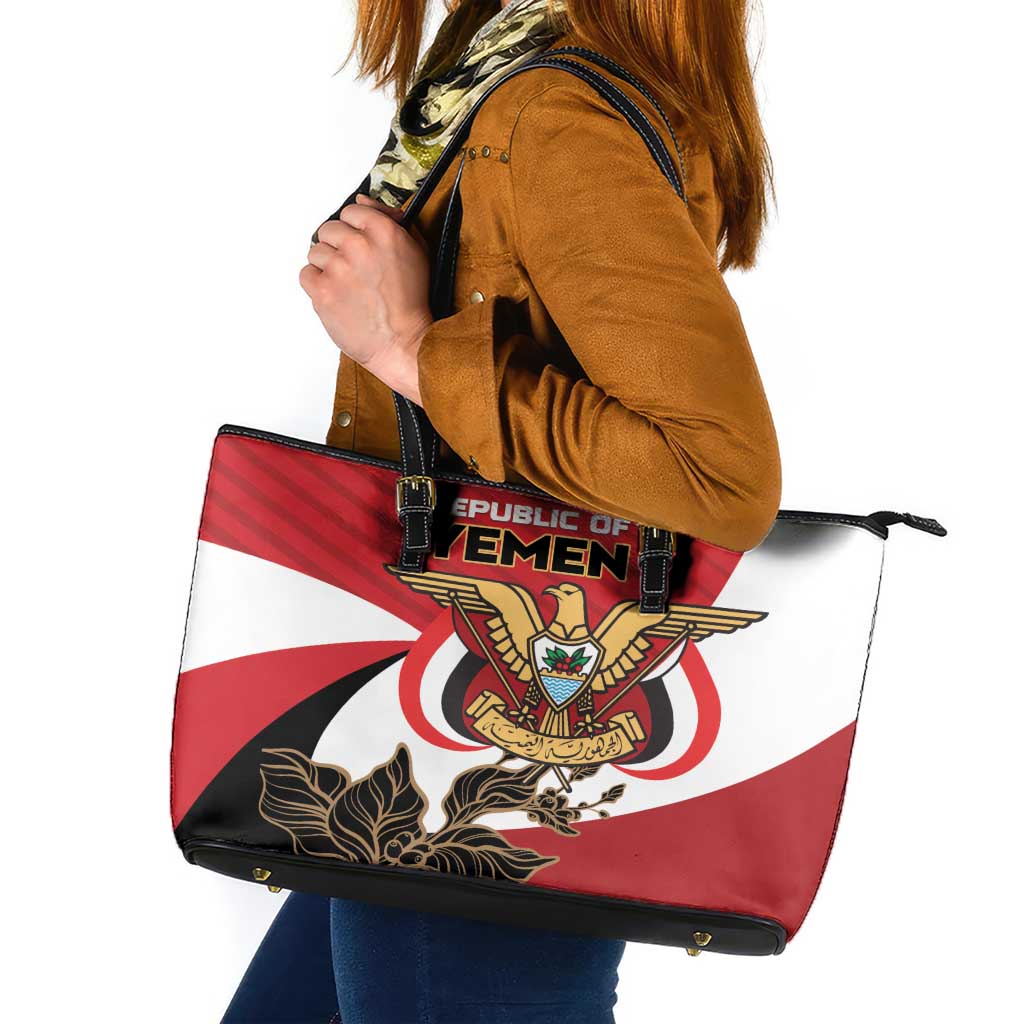 Republic of Yemen Leather Tote Bag Yamaniyyatu Coat of Arms - Wonder Print Shop