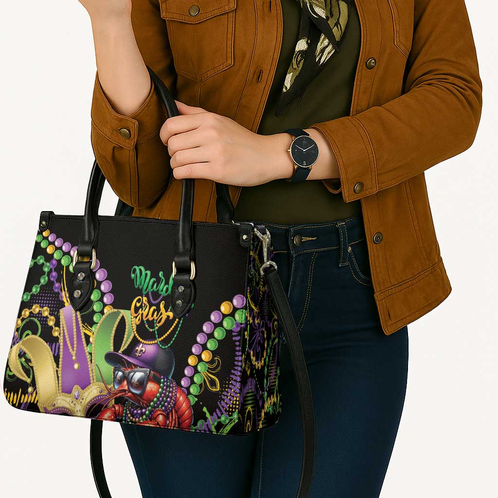 Mardi Gras Funny Shrimp Leather Bag Fleur De Lis Special Version - Wonder Print Shop
