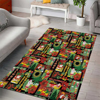 Hawaiian Santa Christmas Pattern Area Rug Black Version - Wonder Print Shop