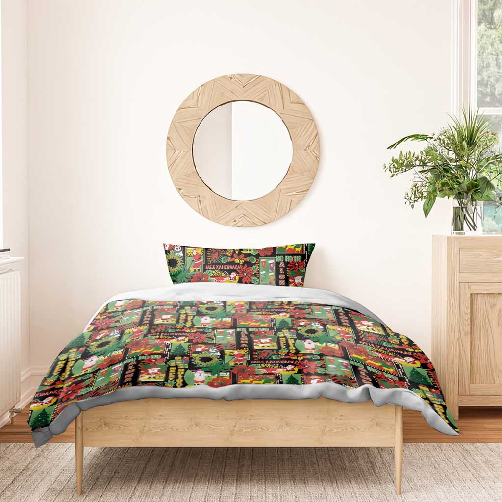 Hawaiian Santa Christmas Pattern Bedding Set Black Version - Wonder Print Shop