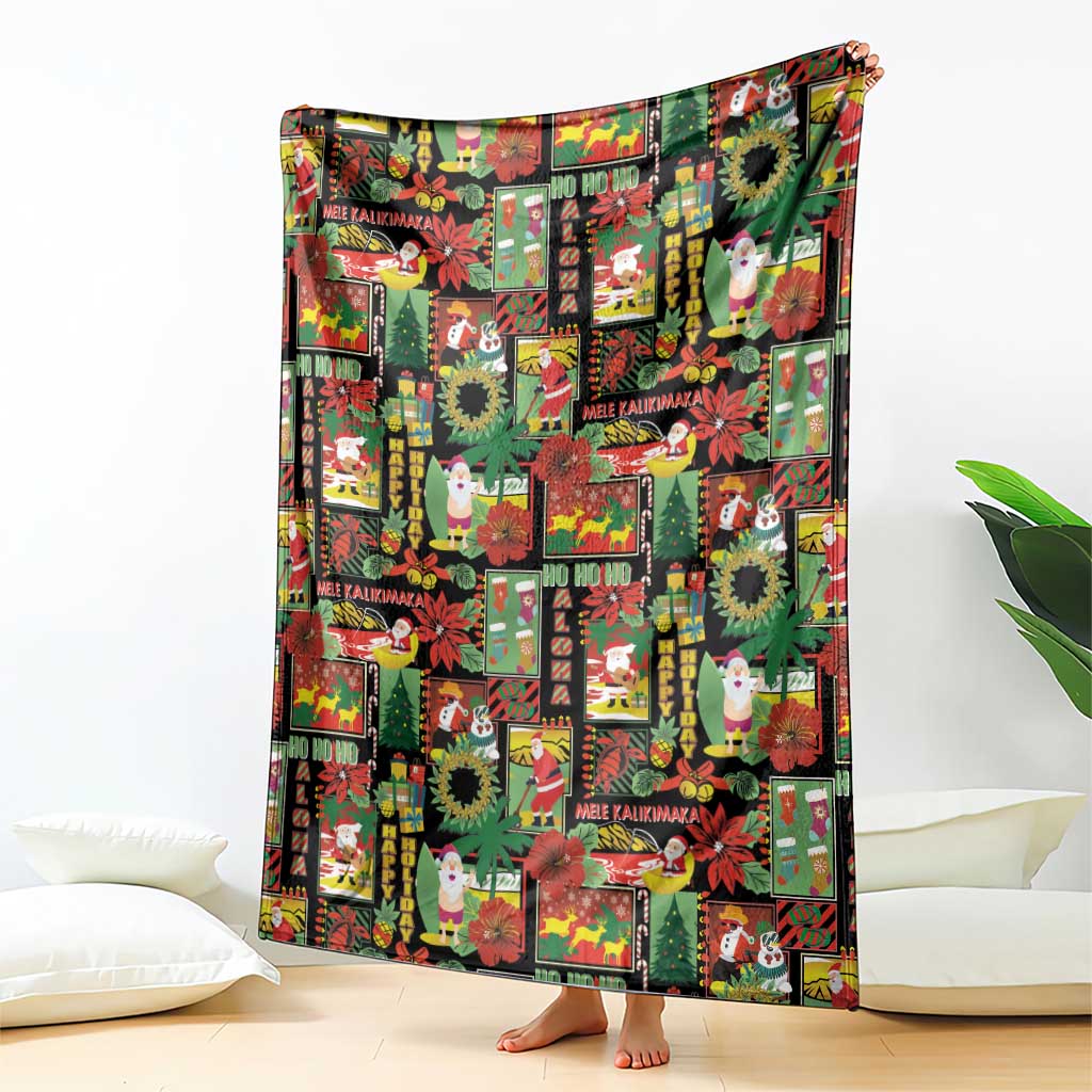 Hawaiian Santa Christmas Pattern Blanket Black Version - Wonder Print Shop