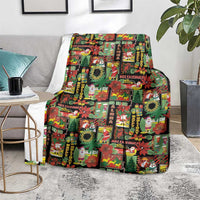 Hawaiian Santa Christmas Pattern Blanket Black Version - Wonder Print Shop