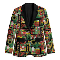 Hawaiian Santa Christmas Pattern Blazer Black Version - Wonder Print Shop