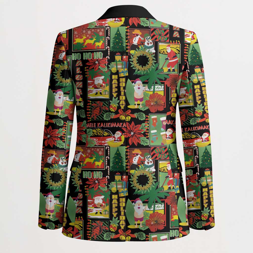 Hawaiian Santa Christmas Pattern Blazer Black Version - Wonder Print Shop