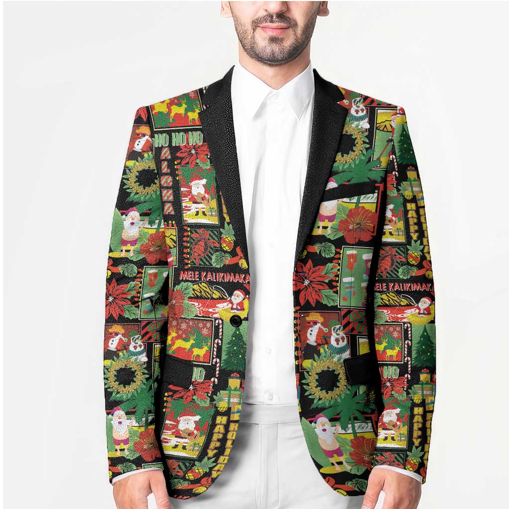 Hawaiian Santa Christmas Pattern Blazer Black Version - Wonder Print Shop