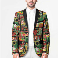 Hawaiian Santa Christmas Pattern Blazer Black Version - Wonder Print Shop